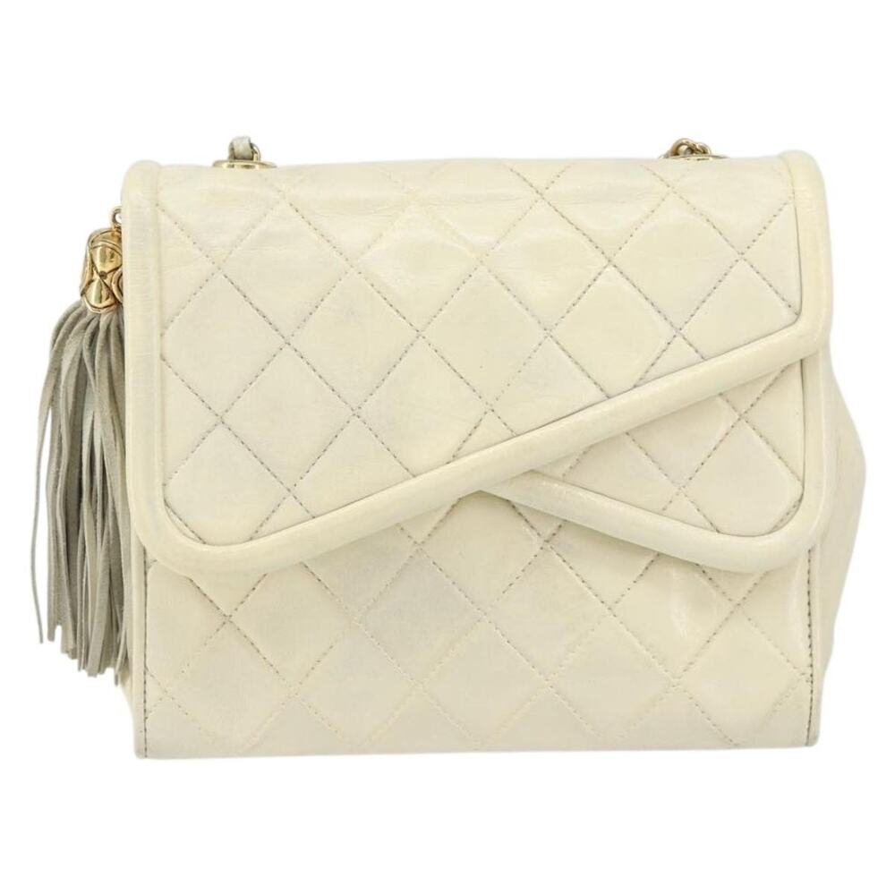 Chanel Matelasse Lambskin Chain Shoulder Bag White Gold
